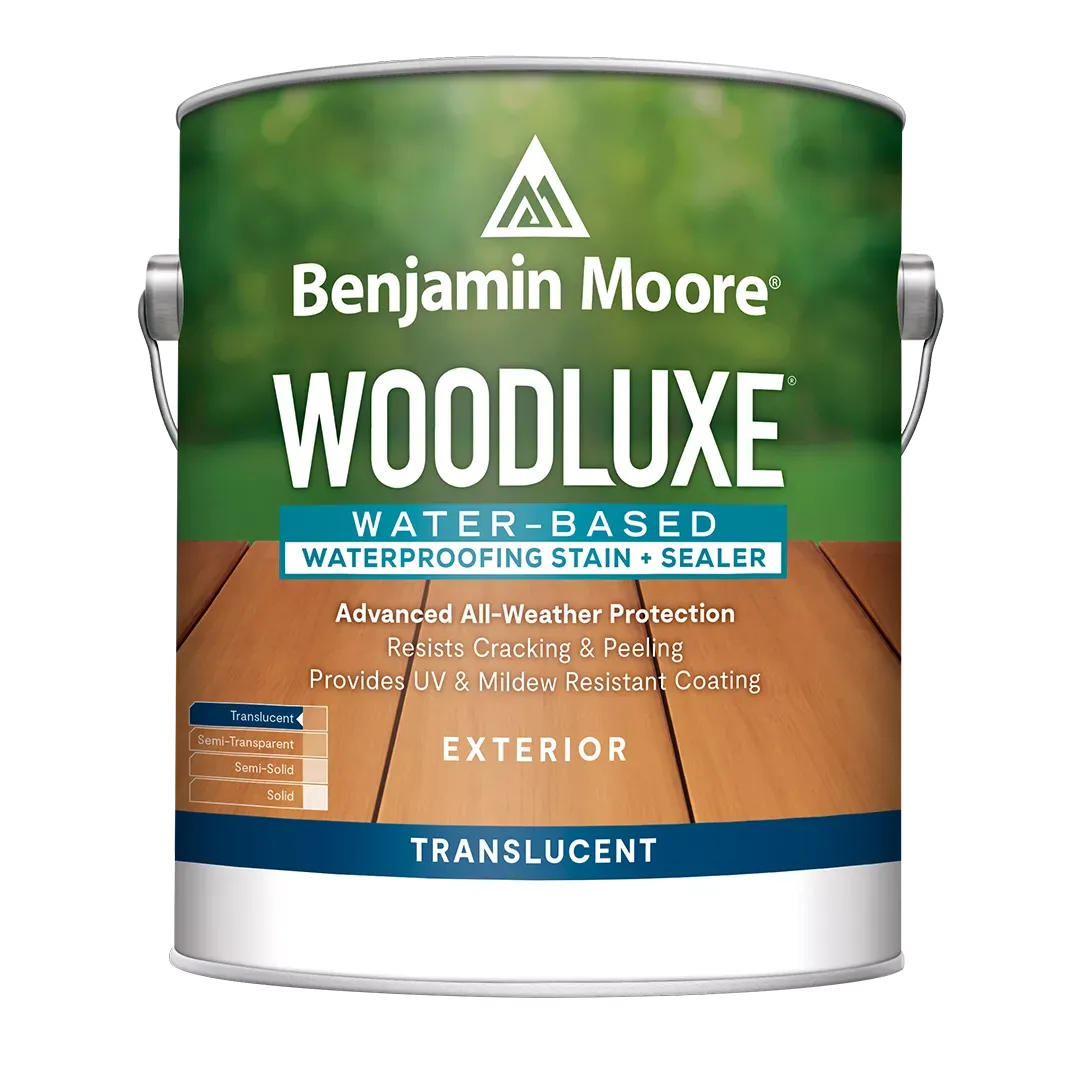 Bangor Paint & Wallpaper An innovative line of water-based exterior stains, Woodluxe sets your staining projects up for success. Wood's full grain shows through. Easy to apply and recoat. Advanced all-weather protection. Available in 7 ready-mix colors.boom